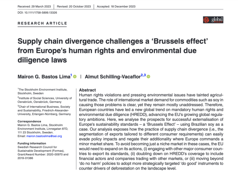 New article on supply chain regulations and the ‘Brussels Effect’